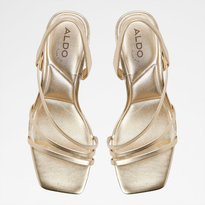 Sandálias em dourado, salto em bloco - ATLANTICUS