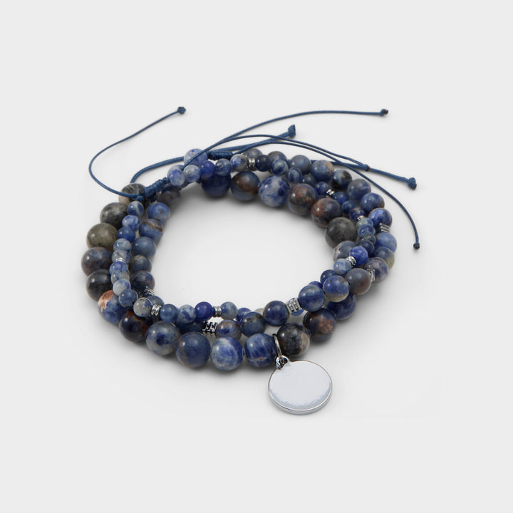 Pulseira Homem ALDO Azul com Contas Naturais e Medalha Metálica