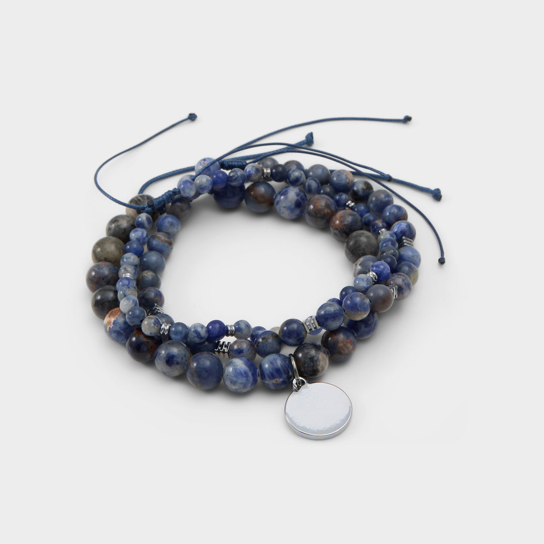 Pulseira Homem ALDO Azul com Contas Naturais e Medalha Metálica