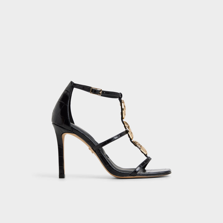 Sandálias em pele preto, salto fino - BASILS