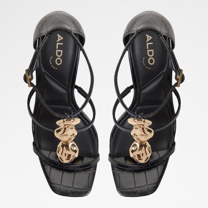 Sandálias em pele preto, salto fino - BASILS