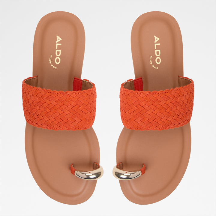 Sandálias rasas em pele laranja - BEACHWALK