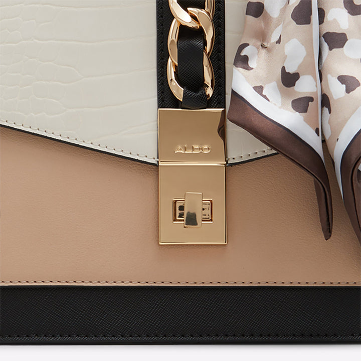 Bolsa Estruturada de Senhora ALDO Tricolor com Lenço Decorativo e Alça Tiracolo