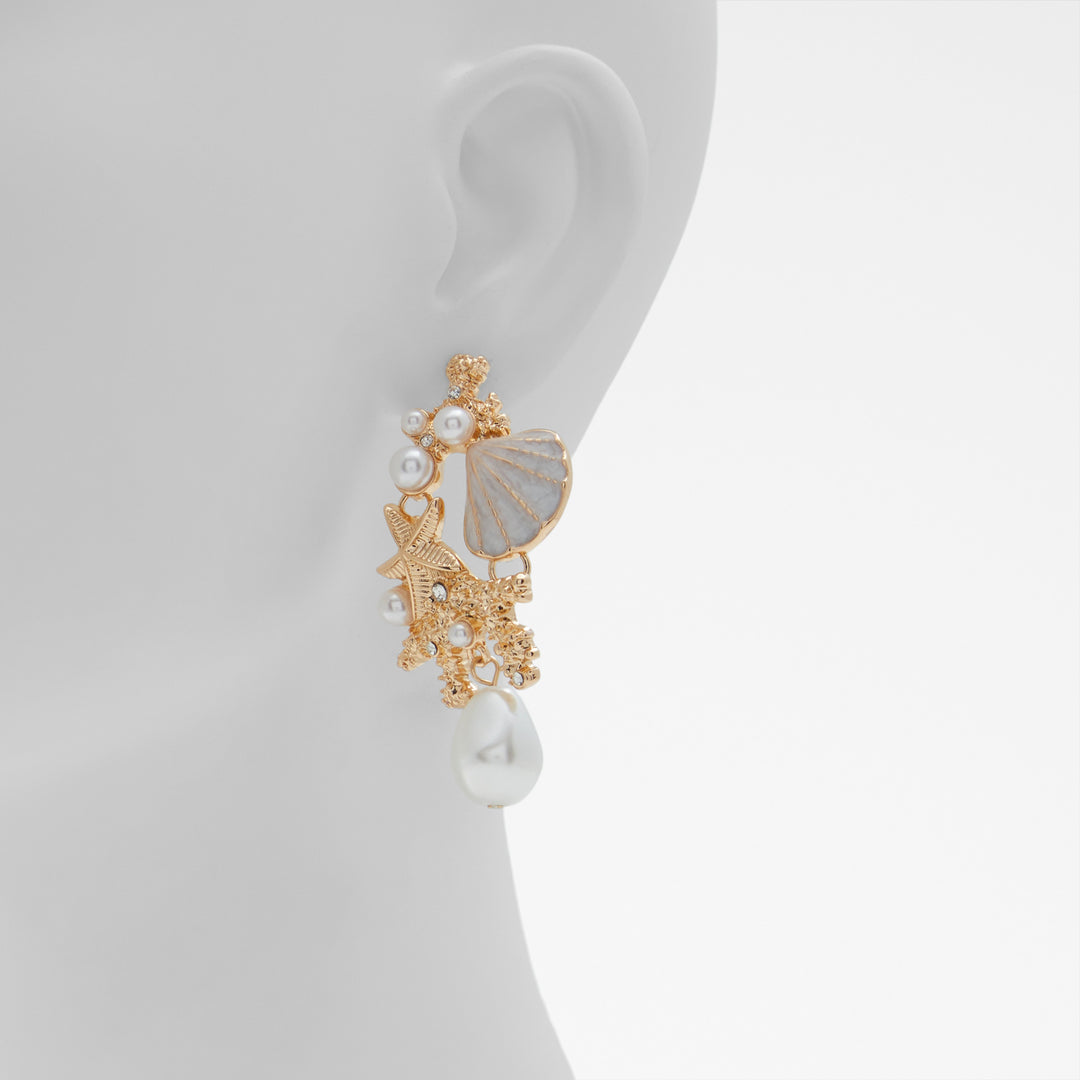 Brincos longos em dourado e branco - CORALLIA