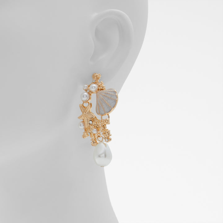 Brincos longos em dourado e branco - CORALLIA