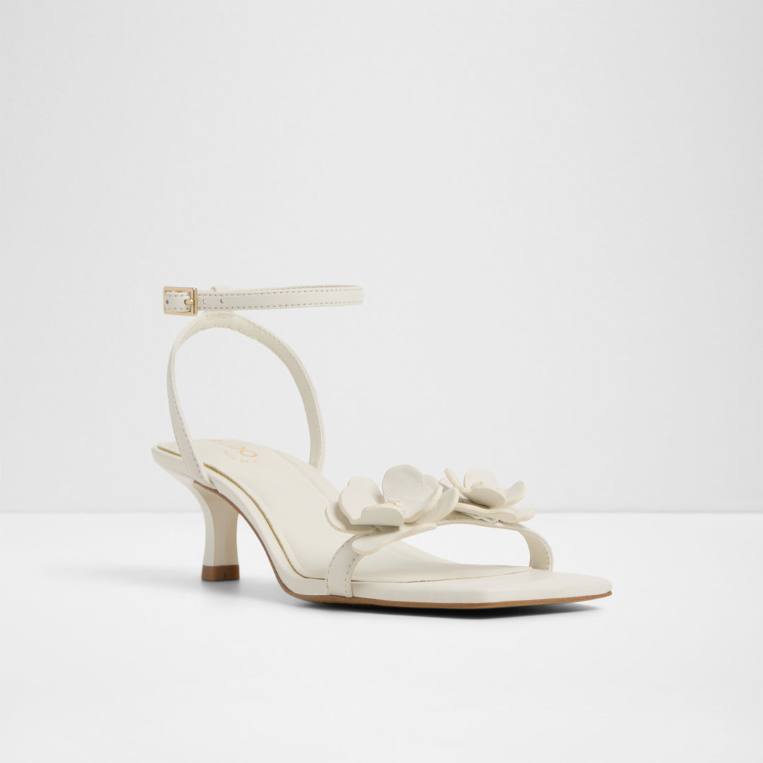 Sandálias em pele branco, salto em funil - DAISYROSE