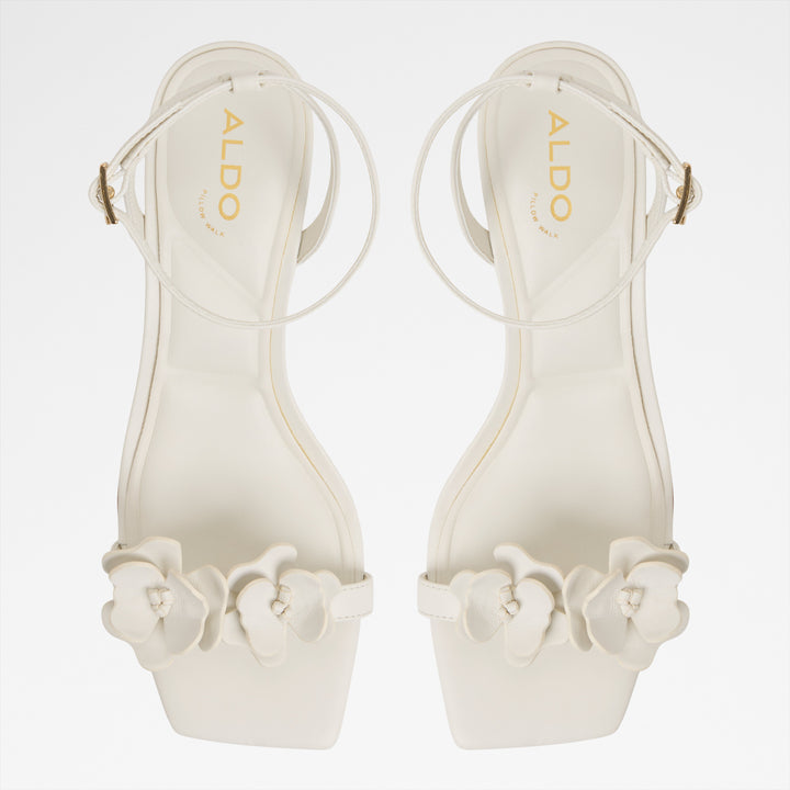 Sandálias em pele branco, salto em funil - DAISYROSE