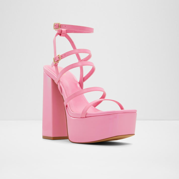 Sandálias em verniz rosa, salto em bloco com plataforma - DARLING