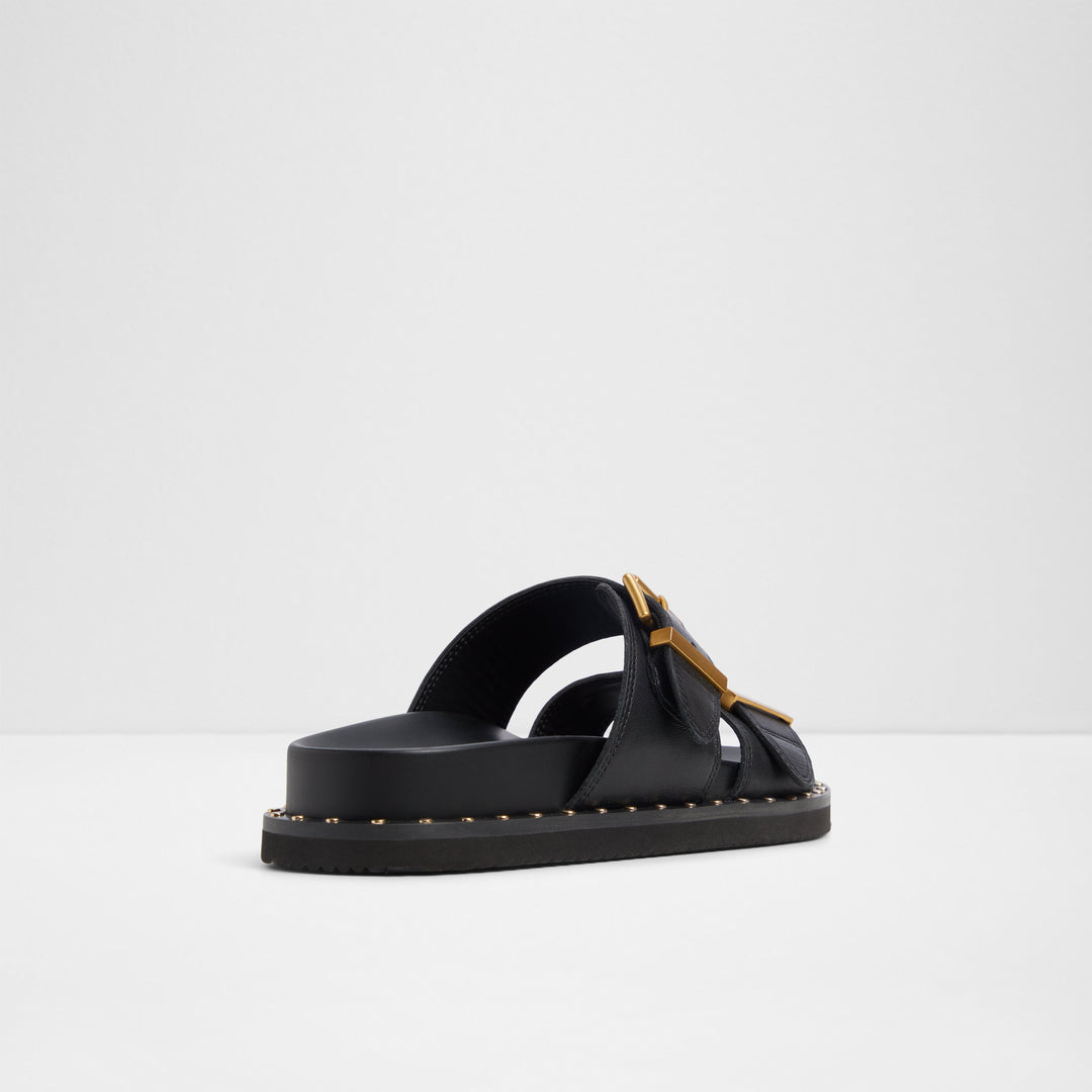 Sandálias rasas em pele preto - ELYNA