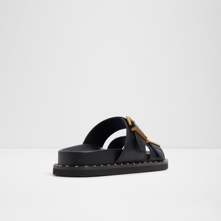 Sandálias rasas em pele preto - ELYNA