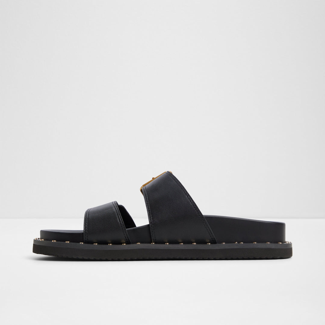 Sandálias rasas em pele preto - ELYNA