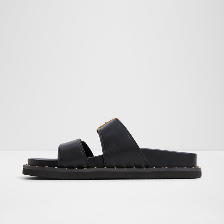 Sandálias rasas em pele preto - ELYNA