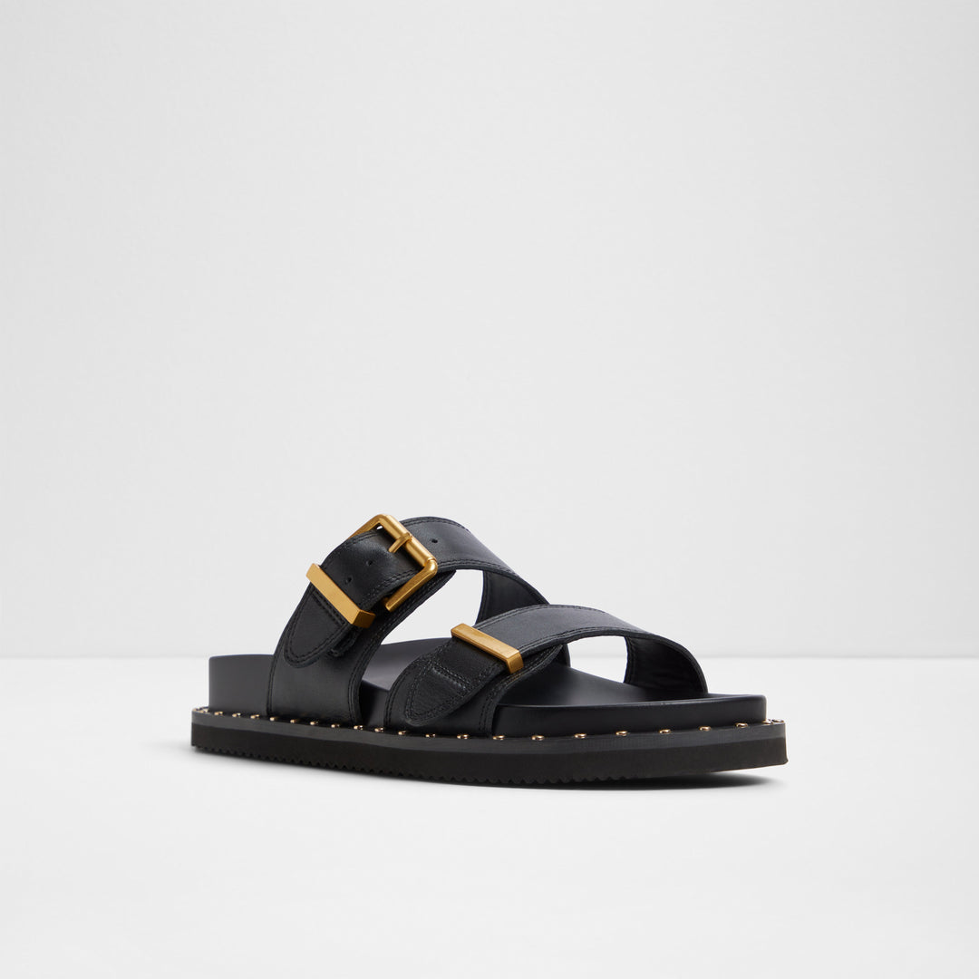 Sandálias rasas em pele preto - ELYNA