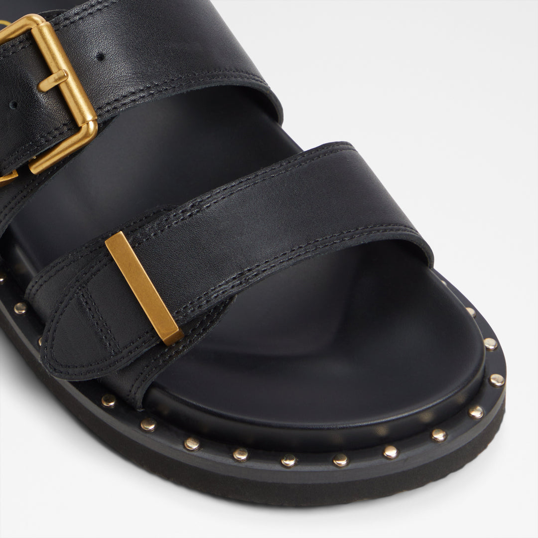 Sandálias rasas em pele preto - ELYNA