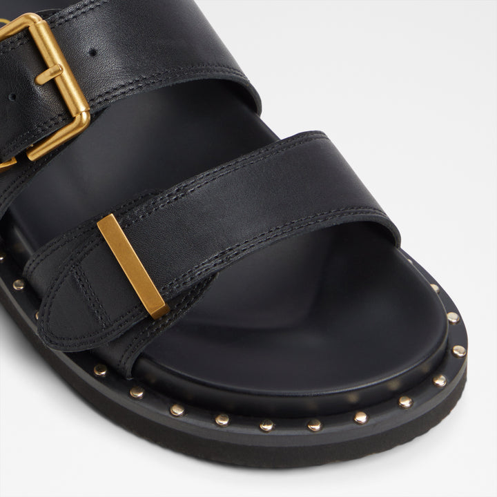 Sandálias rasas em pele preto - ELYNA