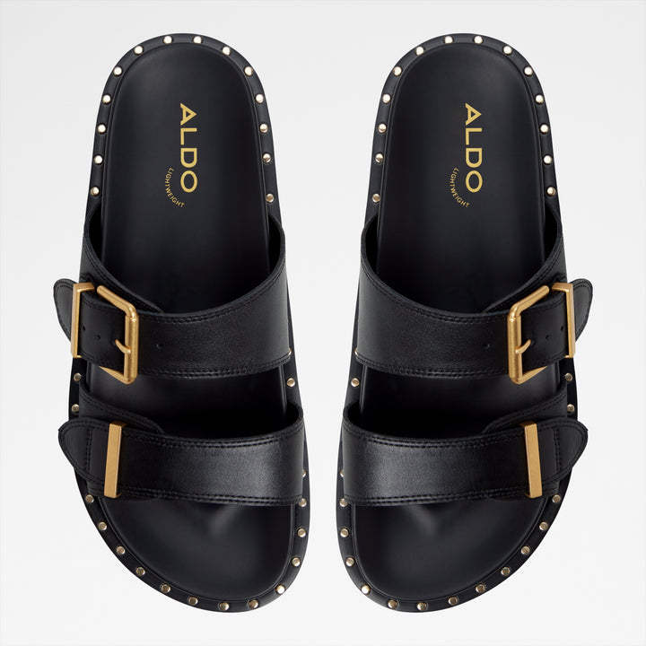 Sandálias rasas em pele preto - ELYNA