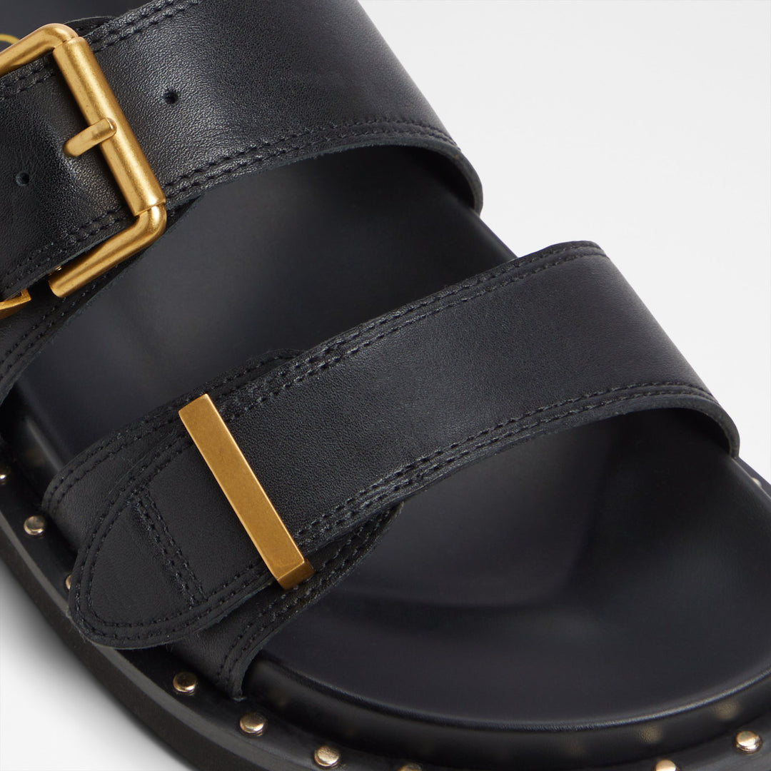 Sandálias rasas em pele preto - ELYNA