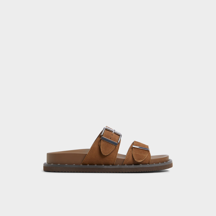 Sandálias rasas em pele castanho - ELYNA