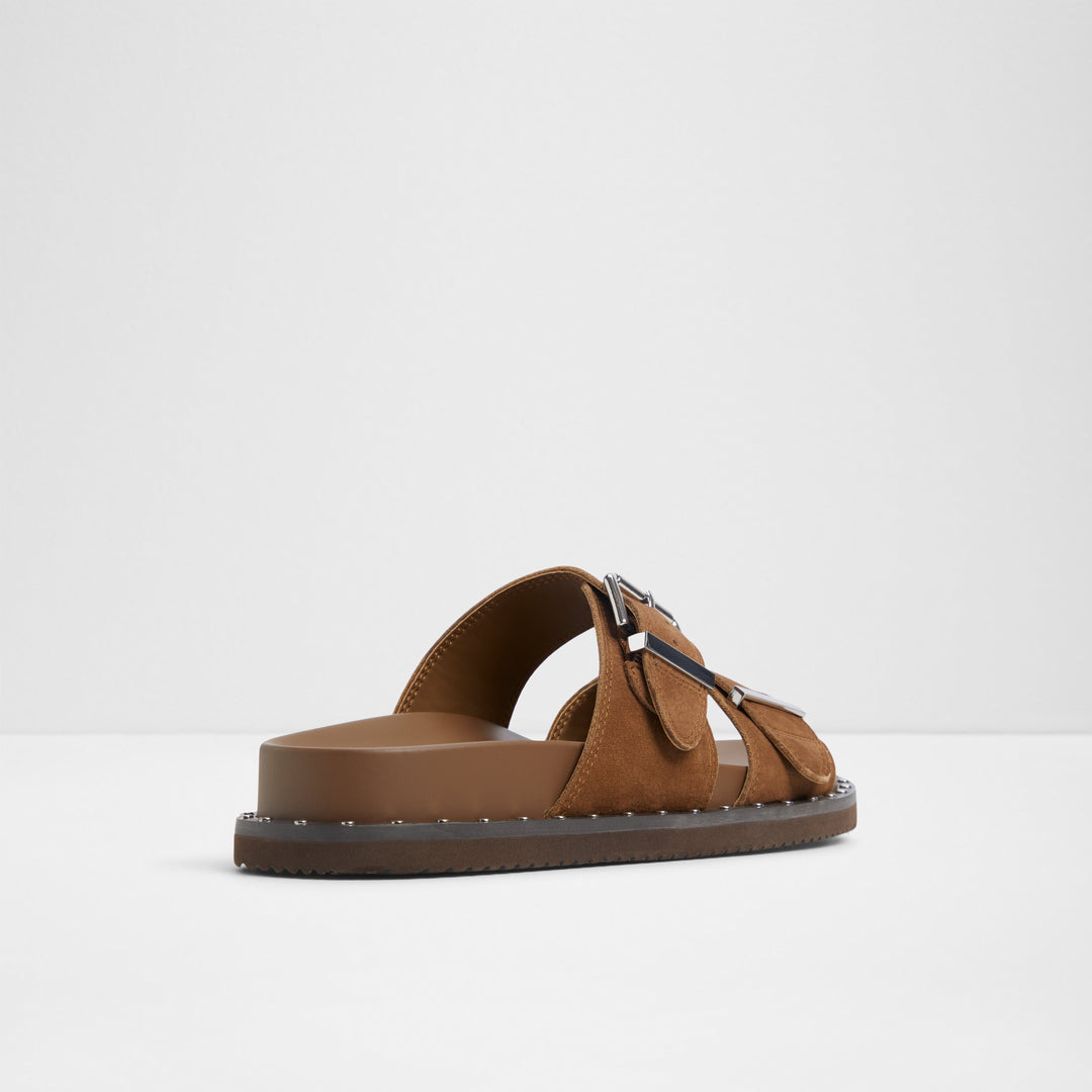 Sandálias rasas em pele castanho - ELYNA