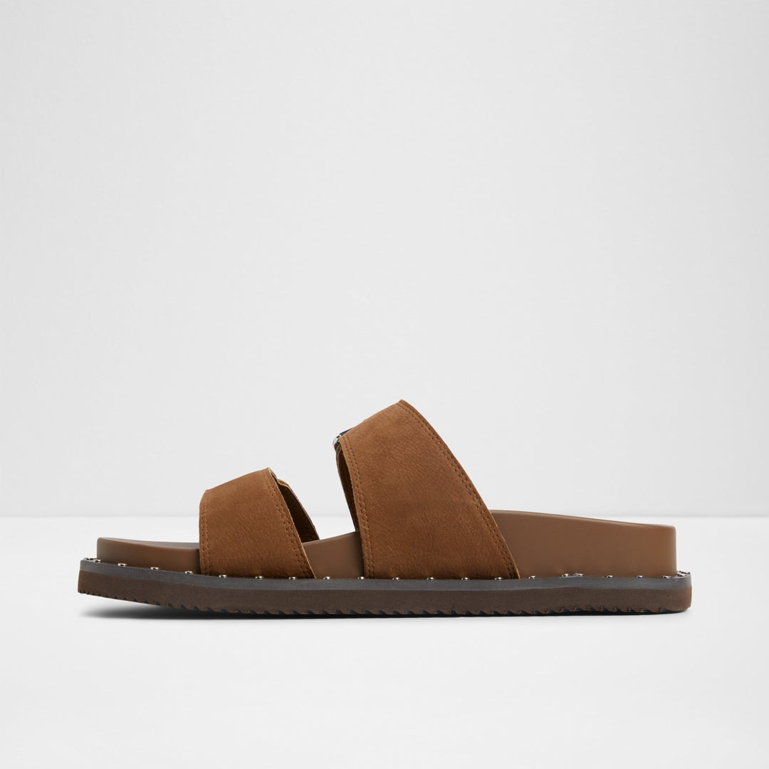 Sandálias rasas em pele castanho - ELYNA