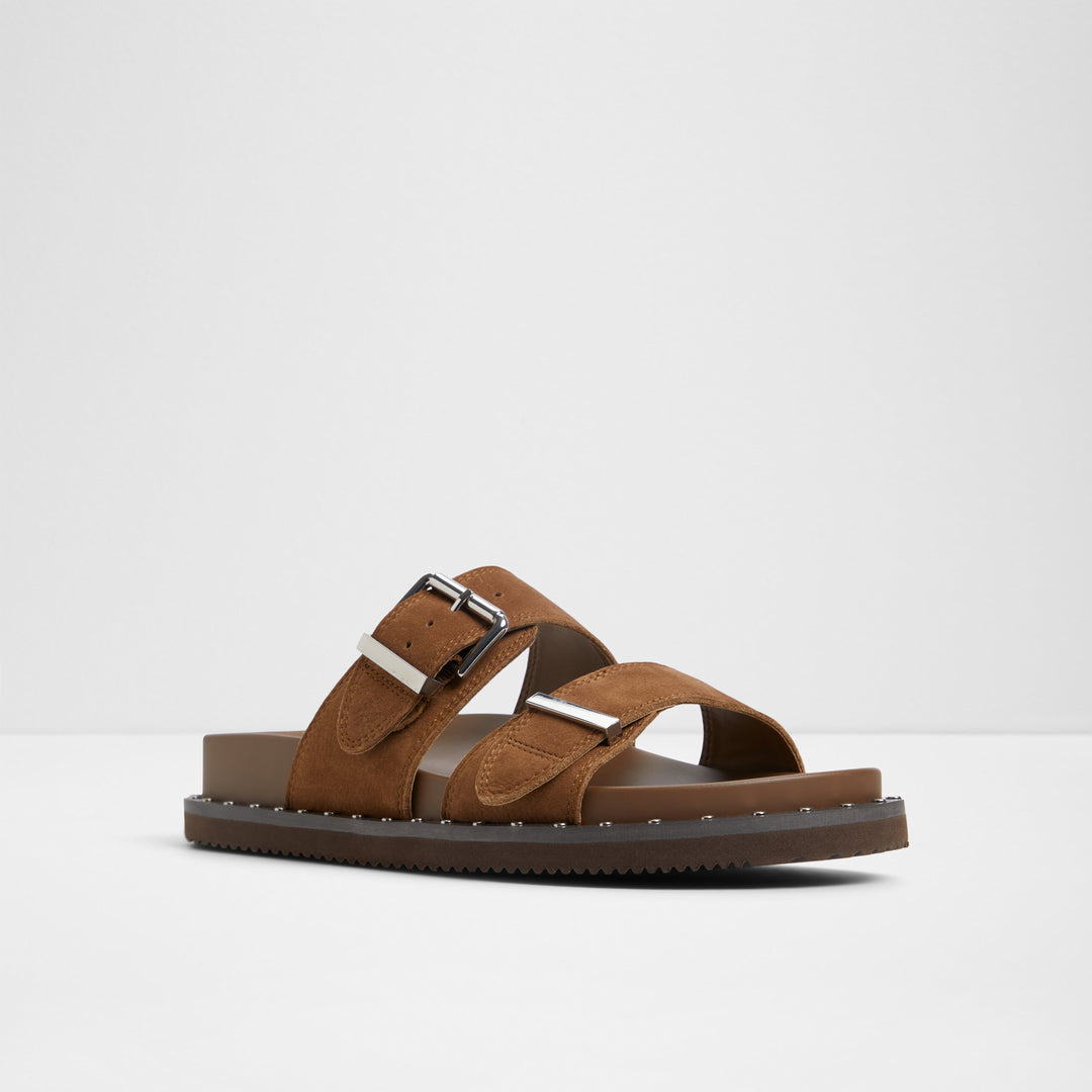 Sandálias rasas em pele castanho - ELYNA