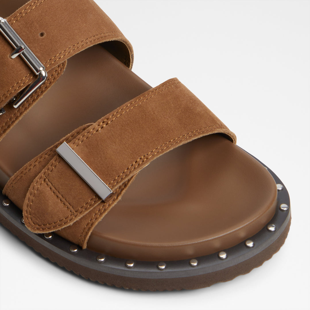 Sandálias rasas em pele castanho - ELYNA