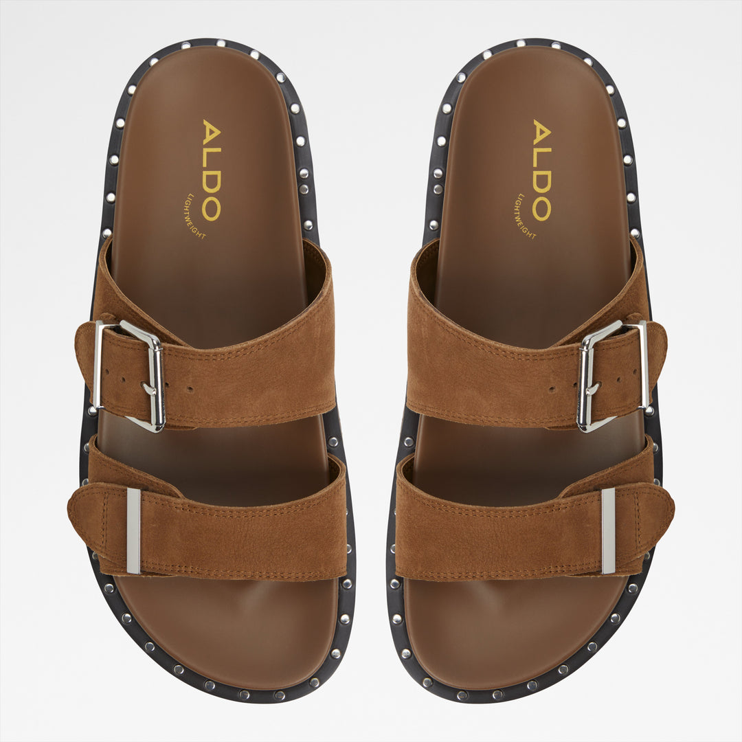 Sandálias rasas em pele castanho - ELYNA