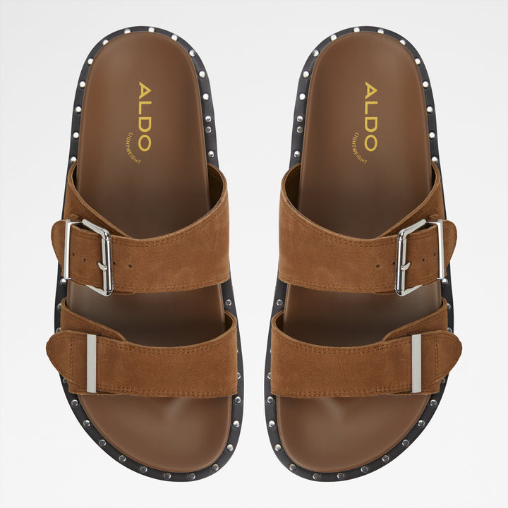 Sandálias rasas em pele castanho - ELYNA