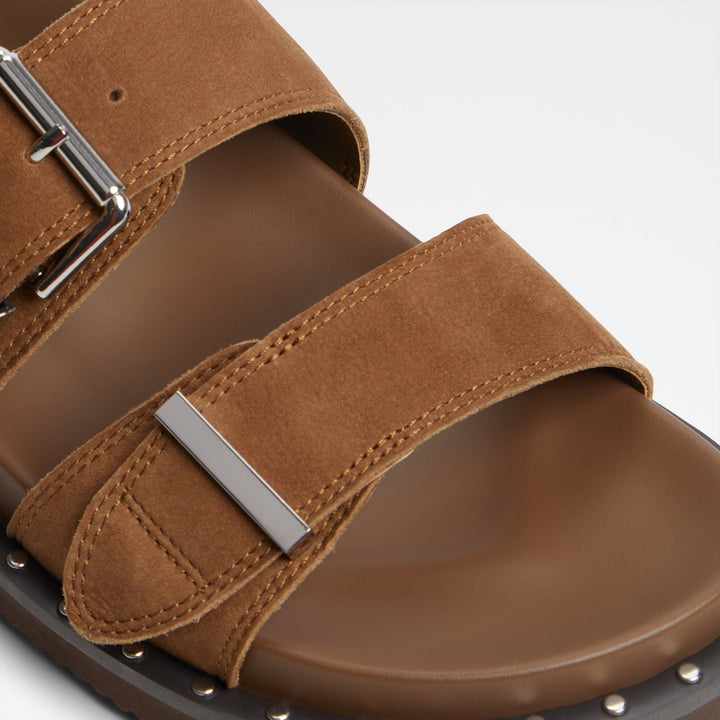 Sandálias rasas em pele castanho - ELYNA