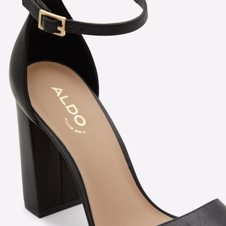 Sandálias em pele preto, salto em bloco - ENAEGYN