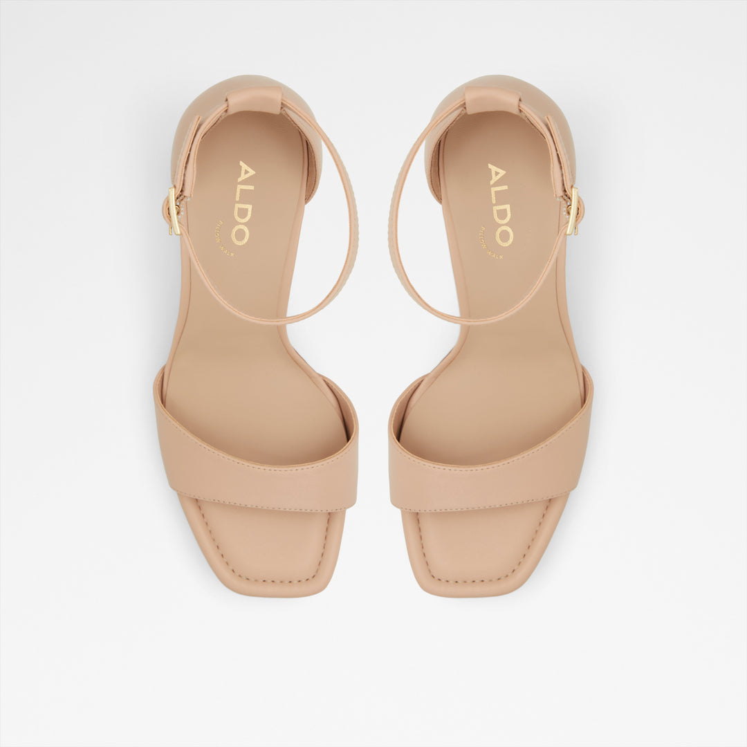 Sandálias em pele bege, salto em bloco - ENAEGYN