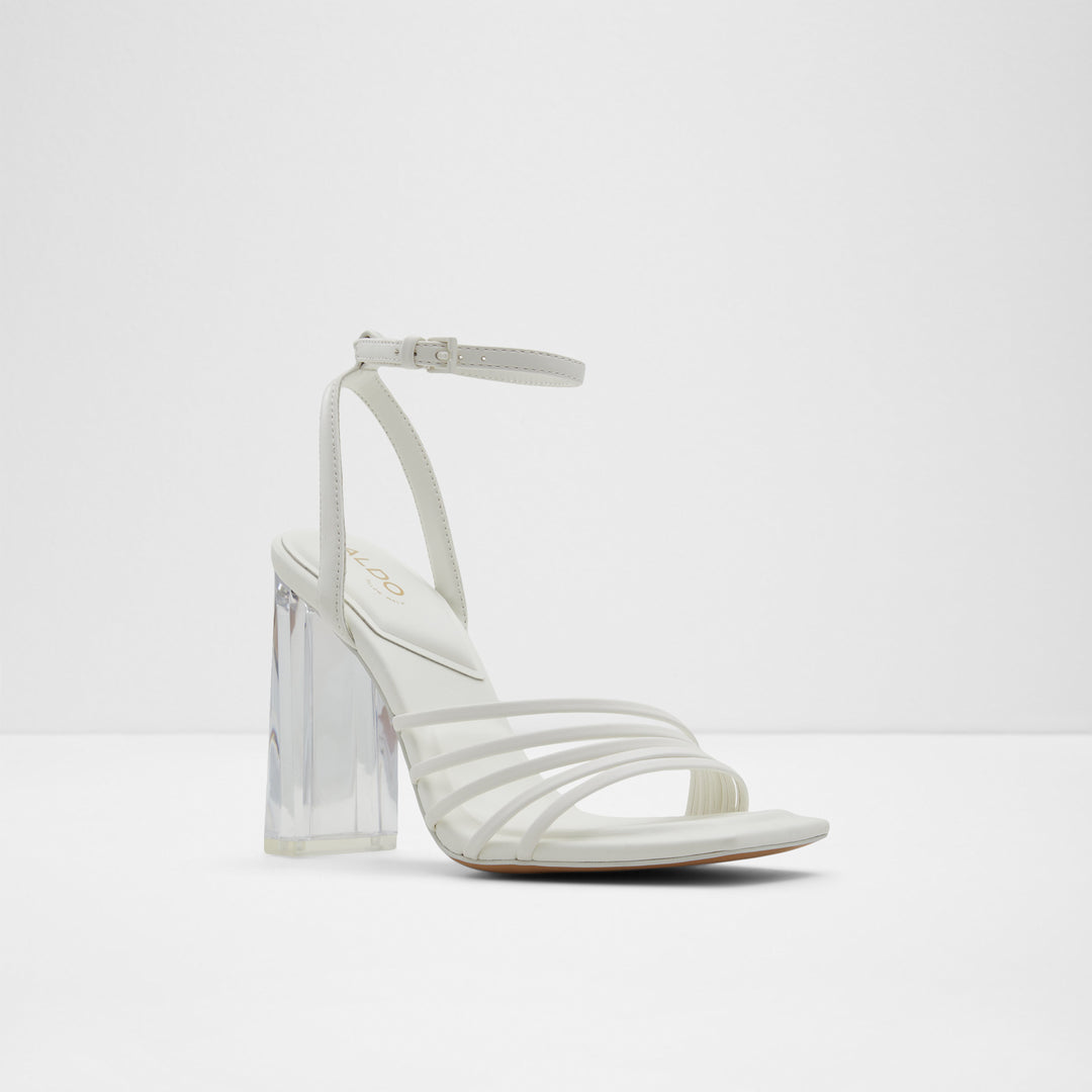 Sandálias em branco, salto em bloco - ESTELA