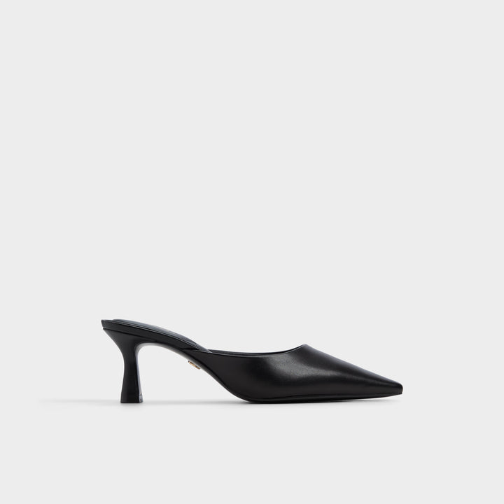 Mules em pele preto, salto em funil - GOLDENLIGHT