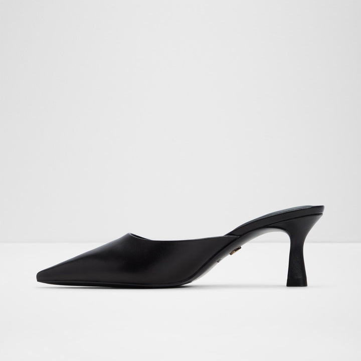 Mules em pele preto, salto em funil - GOLDENLIGHT