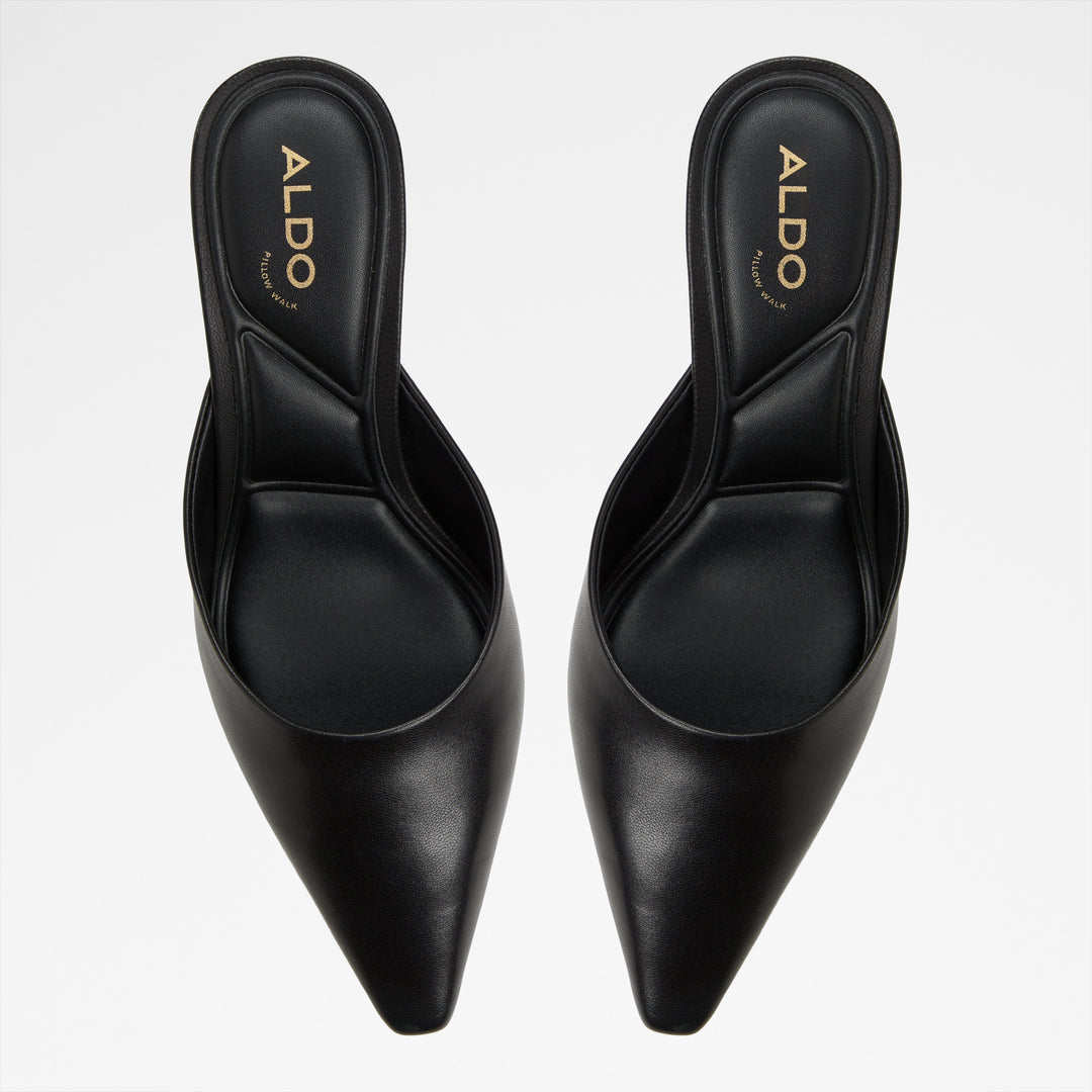 Mules em pele preto, salto em funil - GOLDENLIGHT
