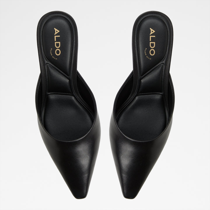 Mules em pele preto, salto em funil - GOLDENLIGHT