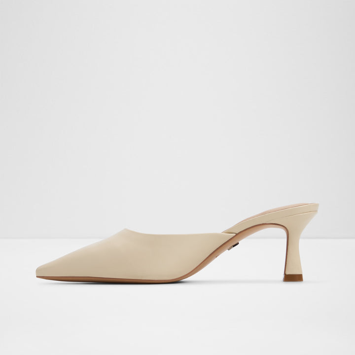 Mules em pele bege, salto em funil - GOLDENLIGHT