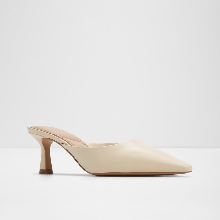 Mules em pele bege, salto em funil - GOLDENLIGHT