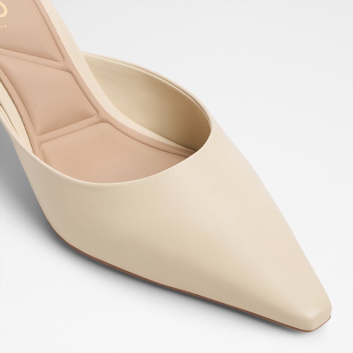 Mules em pele bege, salto em funil - GOLDENLIGHT