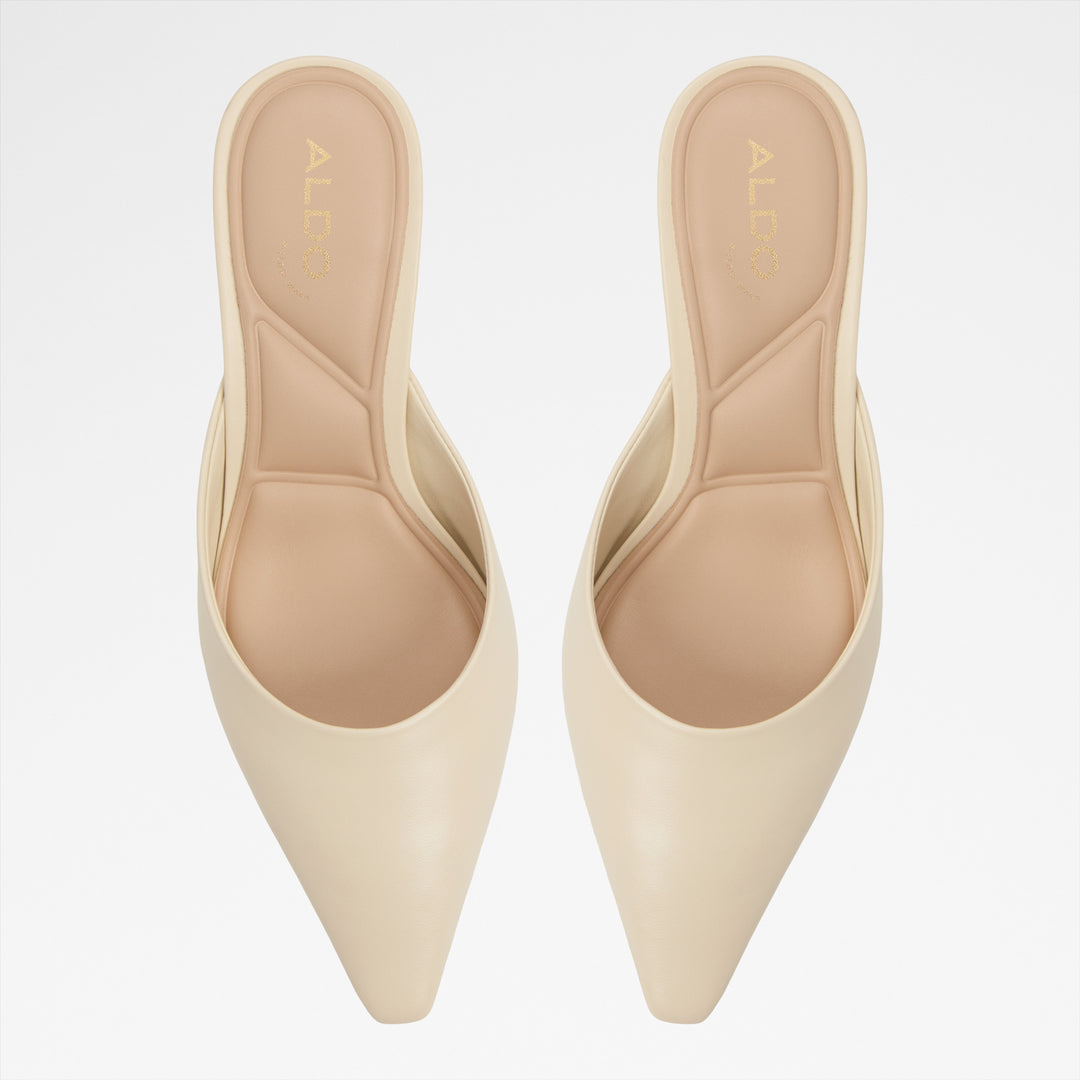 Mules em pele bege, salto em funil - GOLDENLIGHT