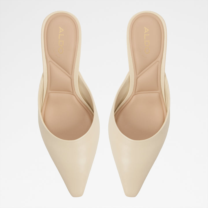 Mules em pele bege, salto em funil - GOLDENLIGHT