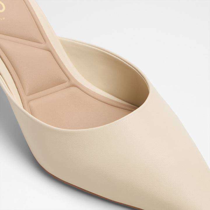 Mules em pele bege, salto em funil - GOLDENLIGHT