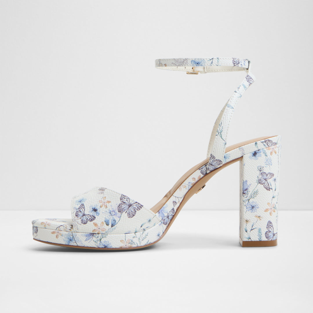 Sandálias em branco, salto em bloco - GRACIOUS