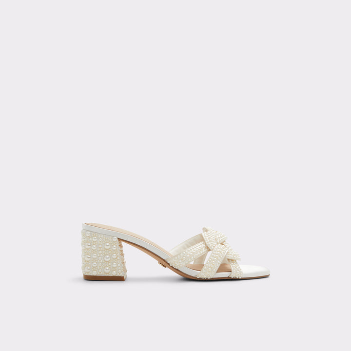 Mules em branco cru, salto em bloco - GRANDLY