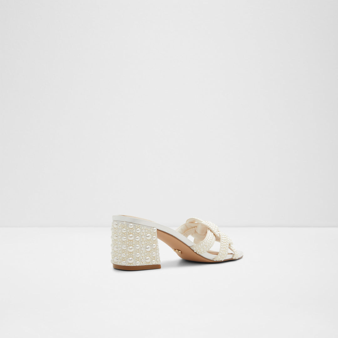 Mules em branco cru, salto em bloco - GRANDLY