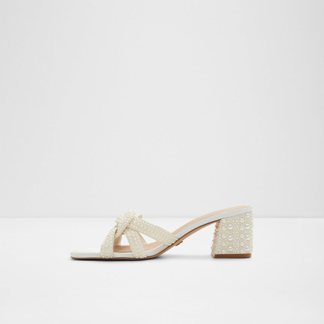 Mules em branco cru, salto em bloco - GRANDLY