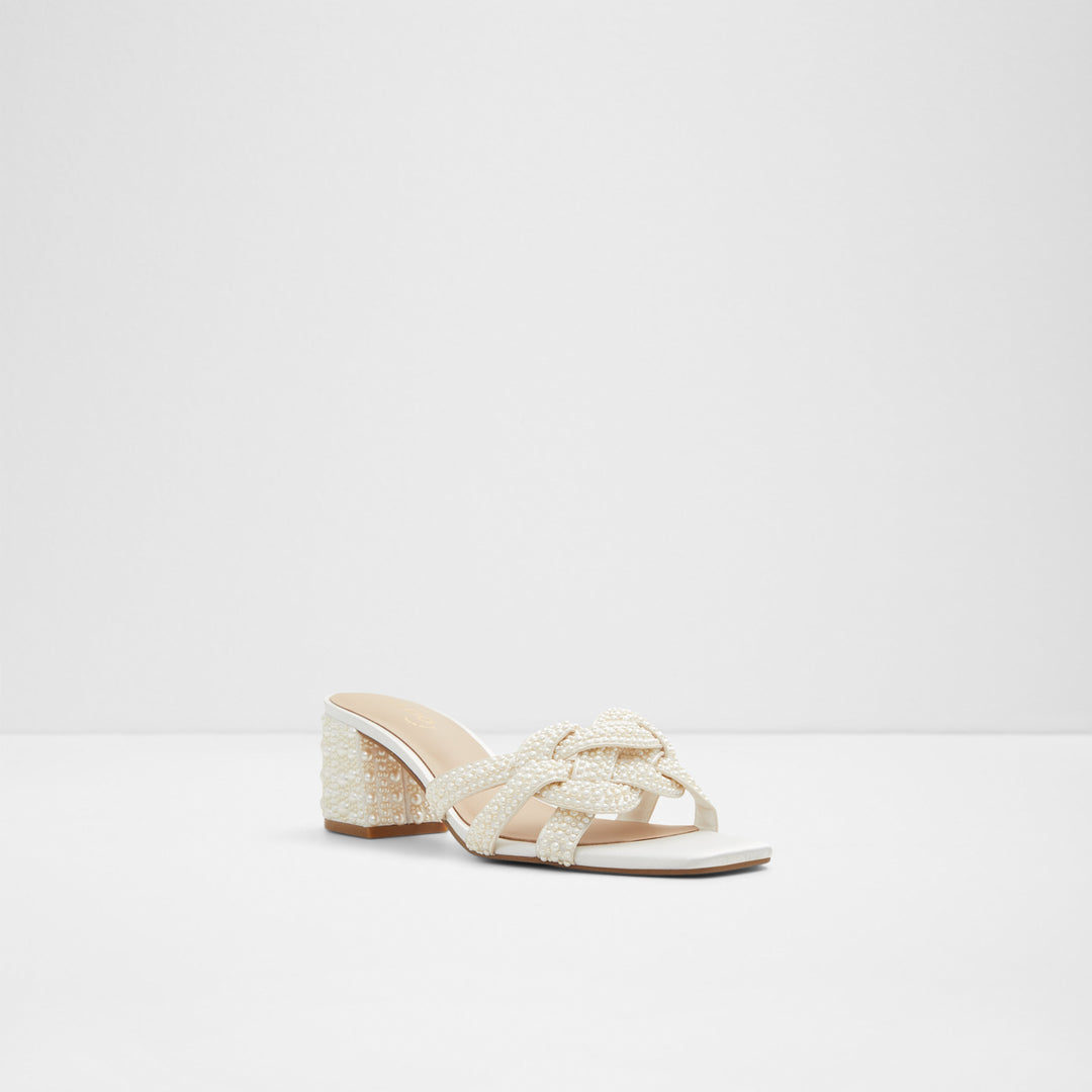 Mules em branco cru, salto em bloco - GRANDLY