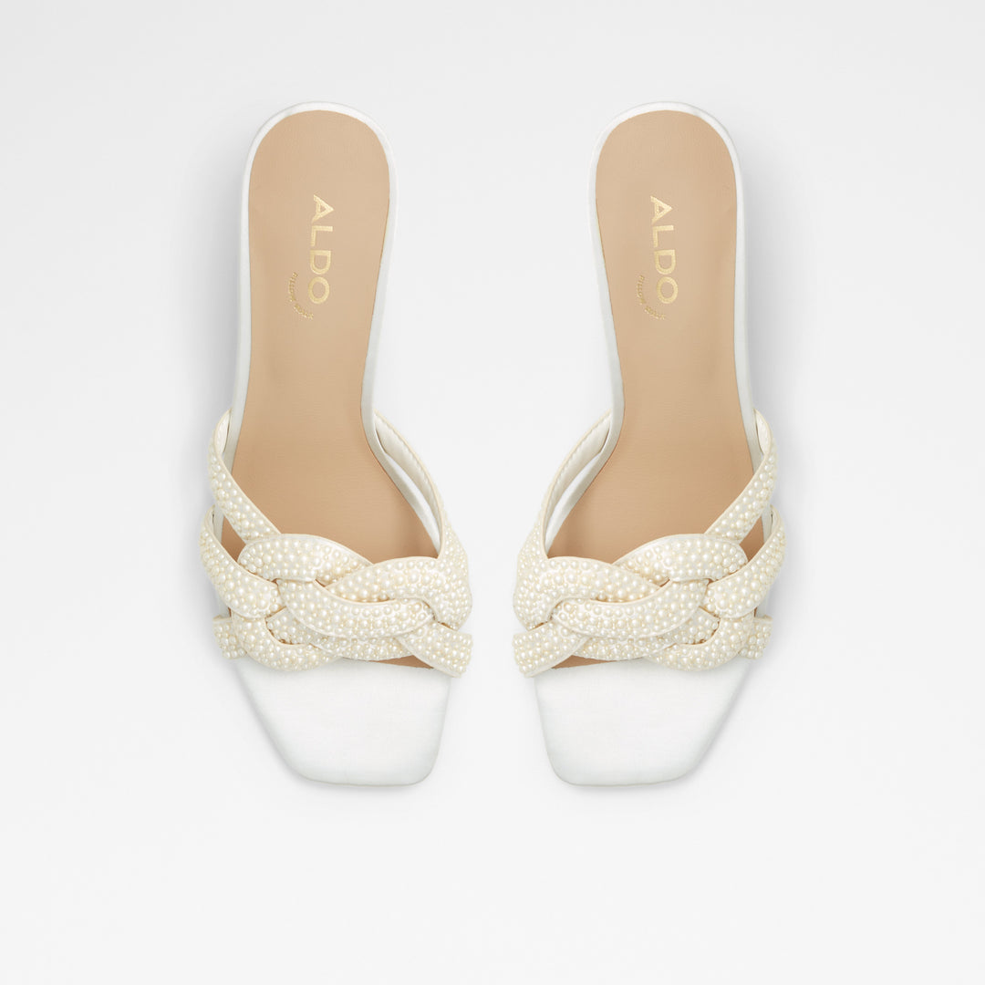 Mules em branco cru, salto em bloco - GRANDLY