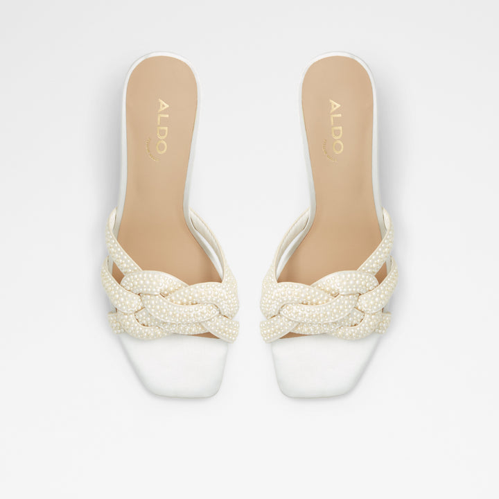 Mules em branco cru, salto em bloco - GRANDLY