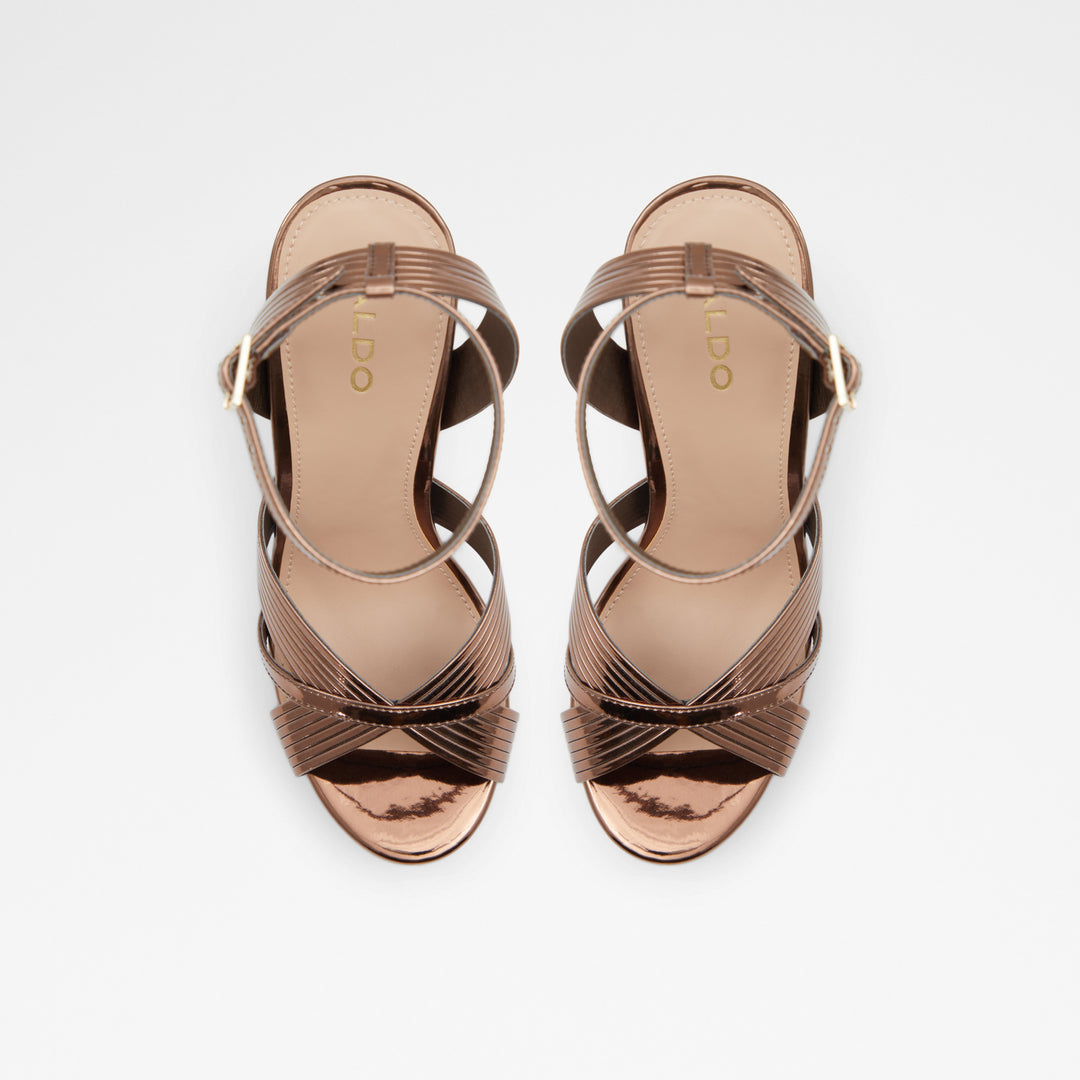 Sandálias em bronze, salto em bloco com plataforma - HALLY